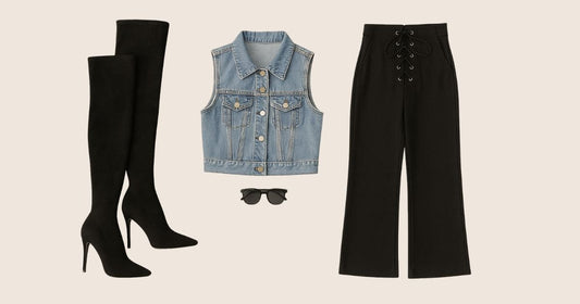 Affordable Fashion-Forward Outfits Under $100 – Lace-Up Pants, Thigh-High Boots & Denim Vest - CasualFlowshop