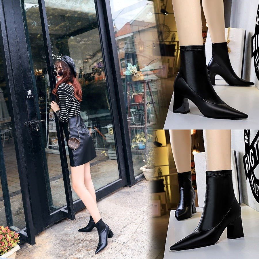City Lift ankle boots for women with 7 cm heel and PU leather finish – black