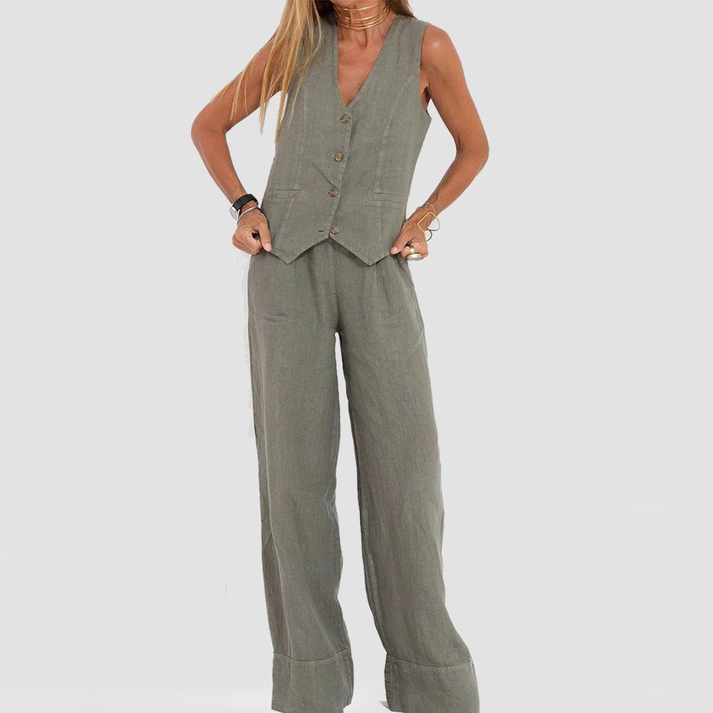Summer V - Neck Vest and Loose Trousers Set for Women - CasualFlowshop