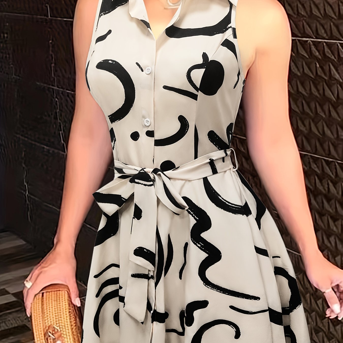 Stylish Abstract Sleeveless Dress with Tie-waist - Chic Semi-Sheer Summer Fashion for Women - CasualFlowshop