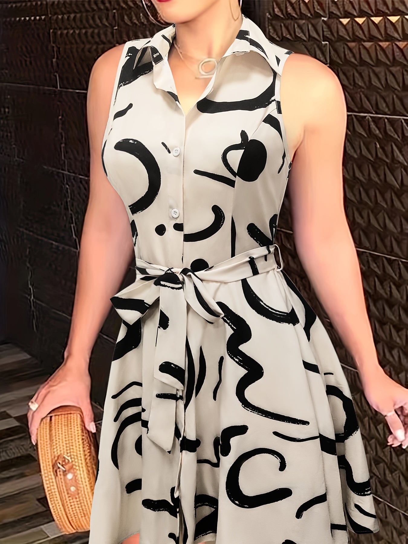 Stylish Abstract Sleeveless Dress with Tie-waist - Chic Semi-Sheer Summer Fashion for Women - CasualFlowshop