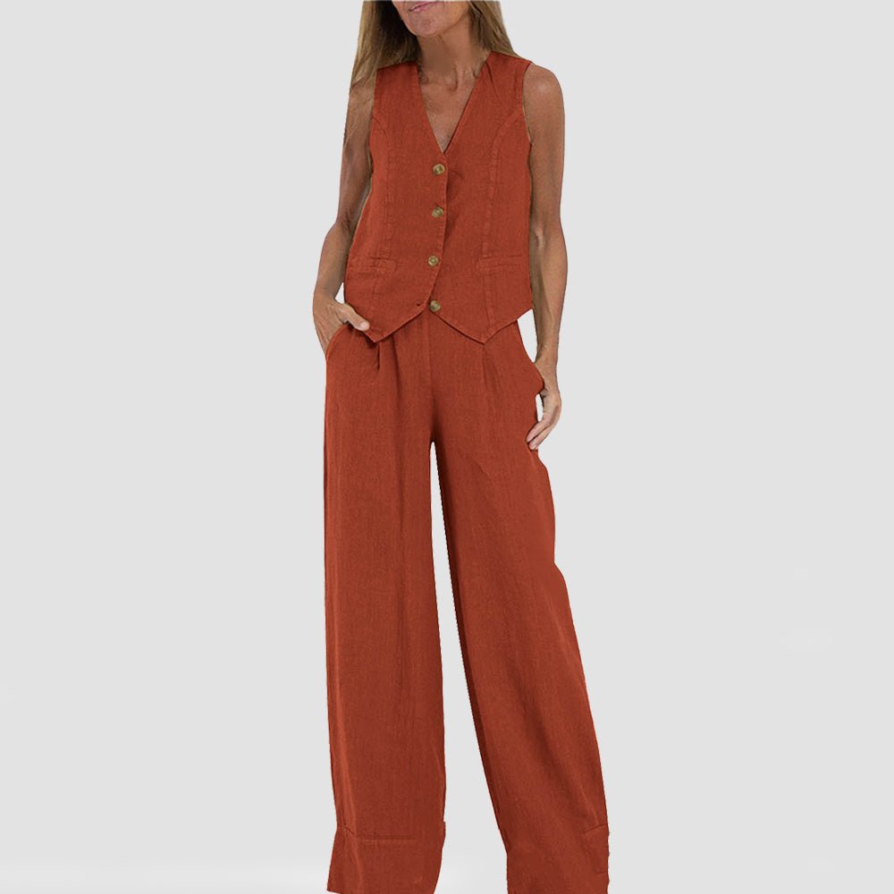Summer V - Neck Vest and Loose Trousers Set for Women - CasualFlowshop