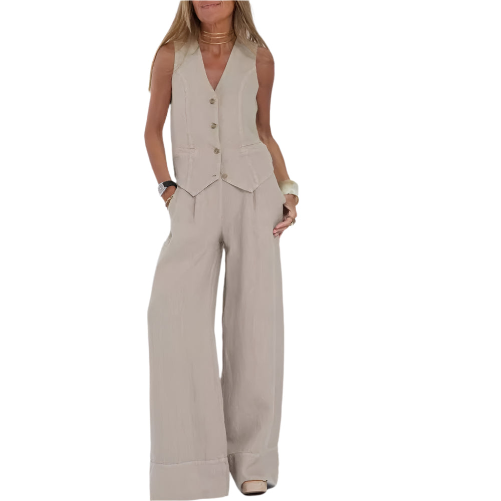 Summer V - Neck Vest and Loose Trousers Set for Women - CasualFlowshop