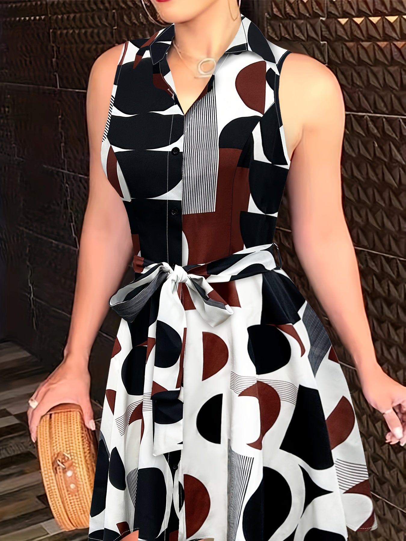 Stylish Abstract Sleeveless Dress with Tie-waist - Chic Semi-Sheer Summer Fashion for Women - CasualFlowshop