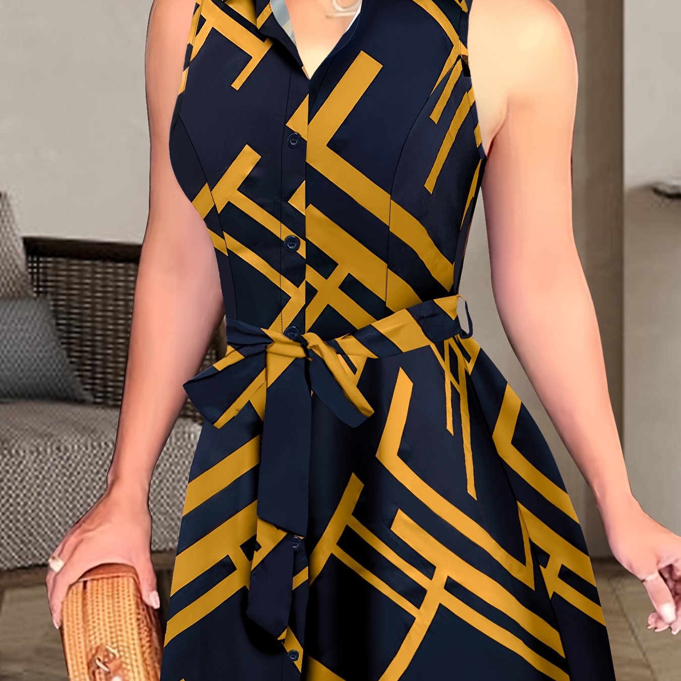 Stylish Abstract Sleeveless Dress with Tie-waist - Chic Semi-Sheer Summer Fashion for Women - CasualFlowshop