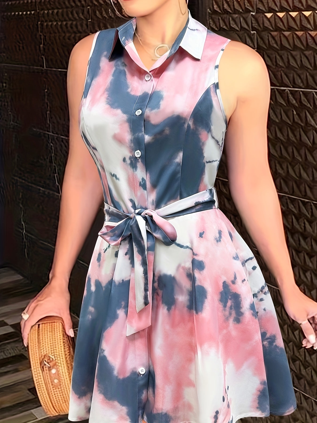 Stylish Abstract Sleeveless Dress with Tie-waist - Chic Semi-Sheer Summer Fashion for Women - CasualFlowshop