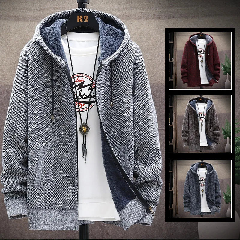 Gray hoodie with a white shirt underneath, displayed on a hanger against a neutral background.