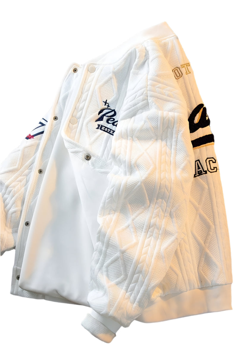 Kinder college varsity jacket in navy and white for kids - Casualflowshop