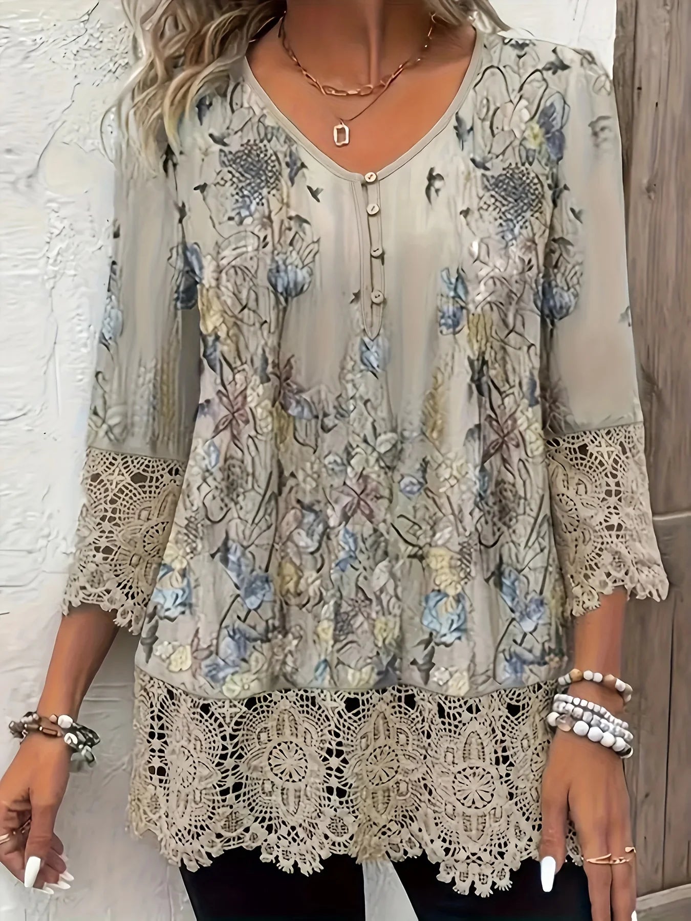 CasualFlowshop Boho Floral Lace Blouse - Dreamy V - Neck Top - CasualFlowshop