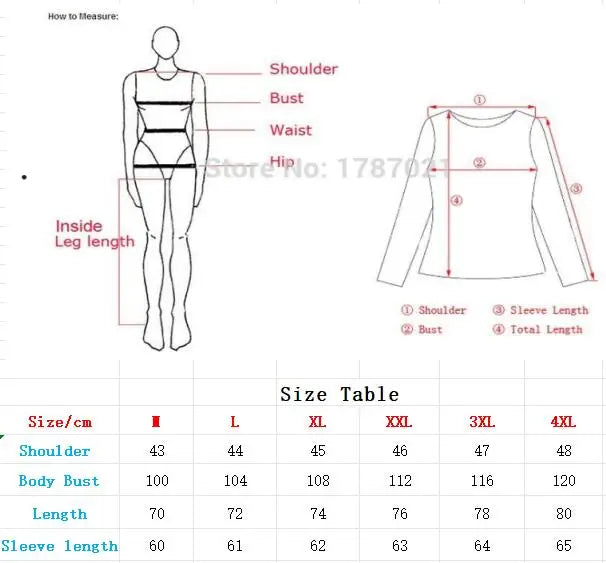 Measurement chart for clothing with a mannequin and size chart on a white background