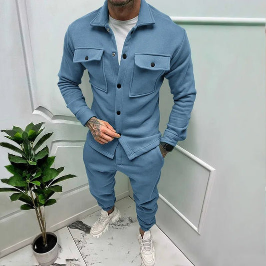 Menβs Solid Color Jacket & Pants Outfit β Casual Streetwear 2 - Piece Set - CasualFlowshop