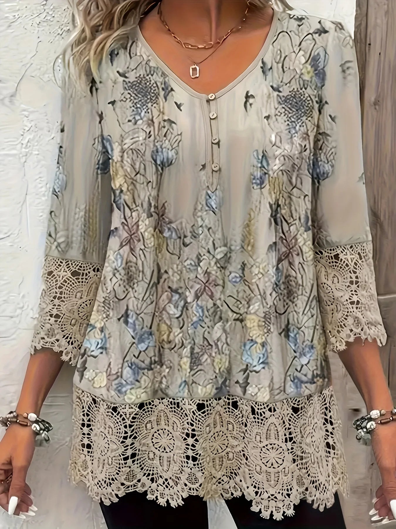 CasualFlowshop Boho Floral Lace Blouse - Dreamy V - Neck Top - CasualFlowshop