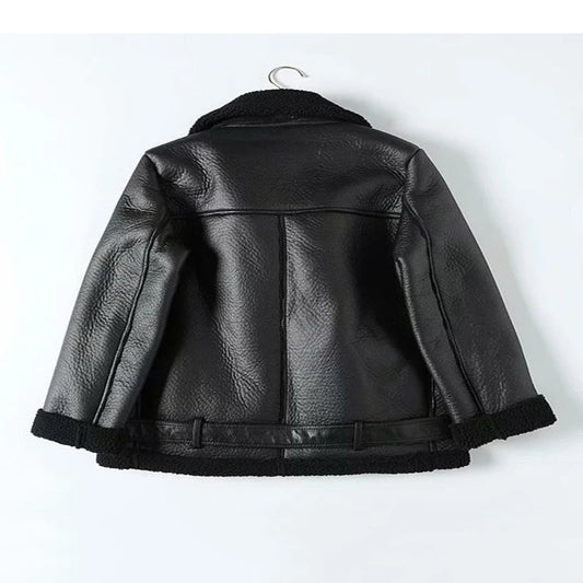 Womenβs Shearling Leather Coat β Faux Fur Winter Jacket with Soft Lining - CasualFlowshop