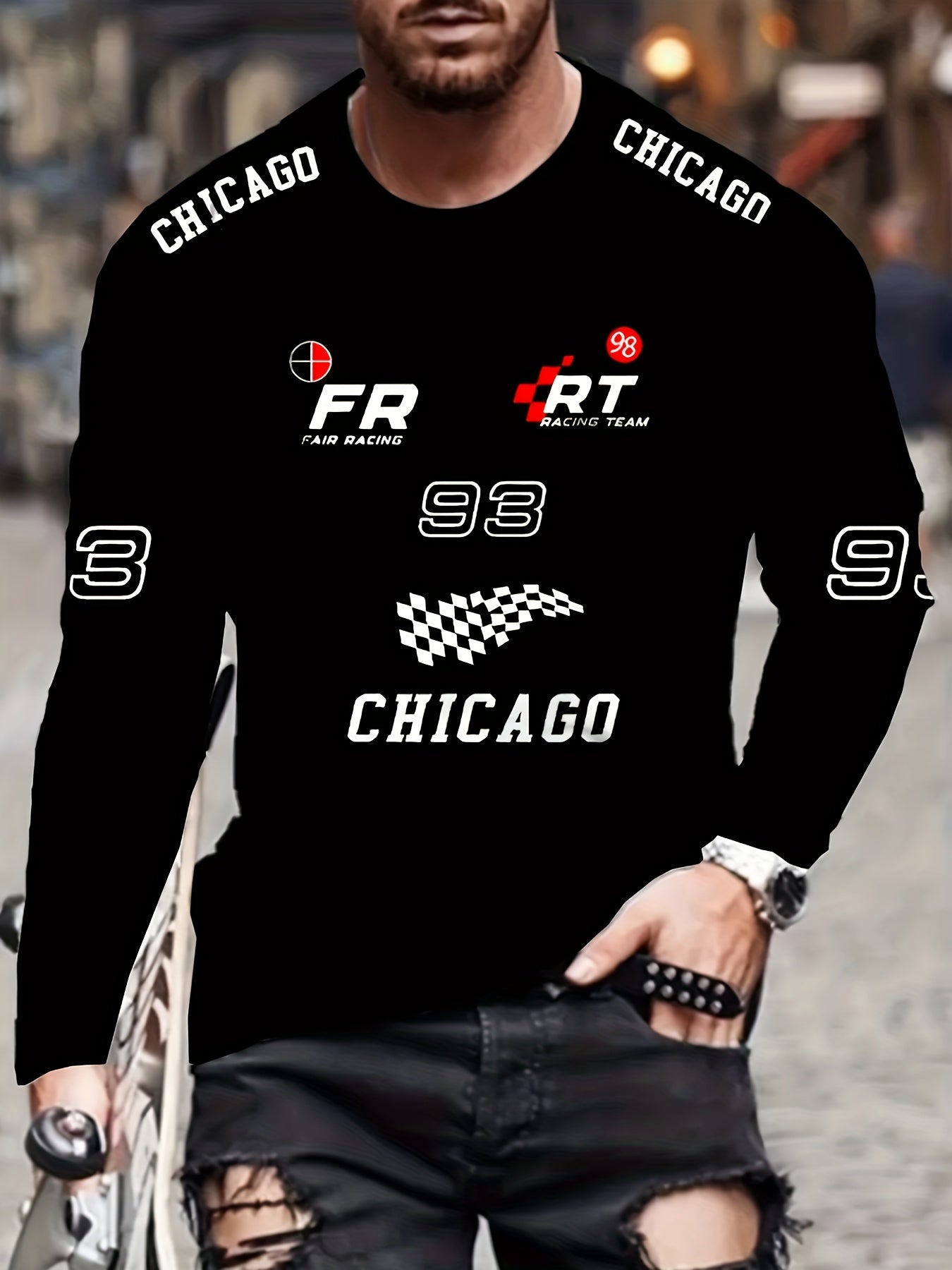 Men's vintage-inspired crew neck T-shirt with a unique printed design, made from 100% polyester.