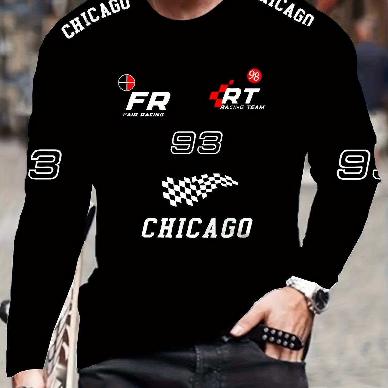 Men's vintage-inspired crew neck T-shirt with a unique printed design, made from 100% polyester.