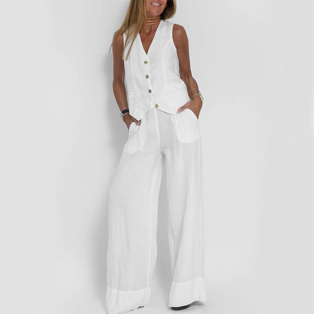 Summer V - Neck Vest and Loose Trousers Set for Women - CasualFlowshop