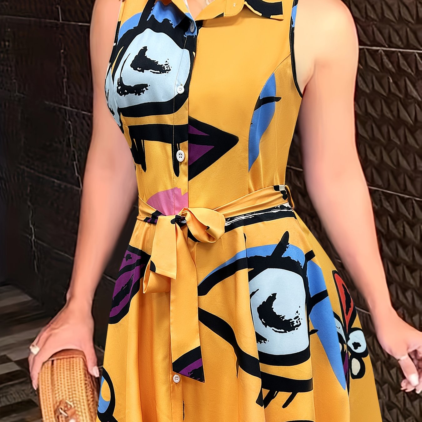 Stylish Abstract Sleeveless Dress with Tie-waist - Chic Semi-Sheer Summer Fashion for Women - CasualFlowshop