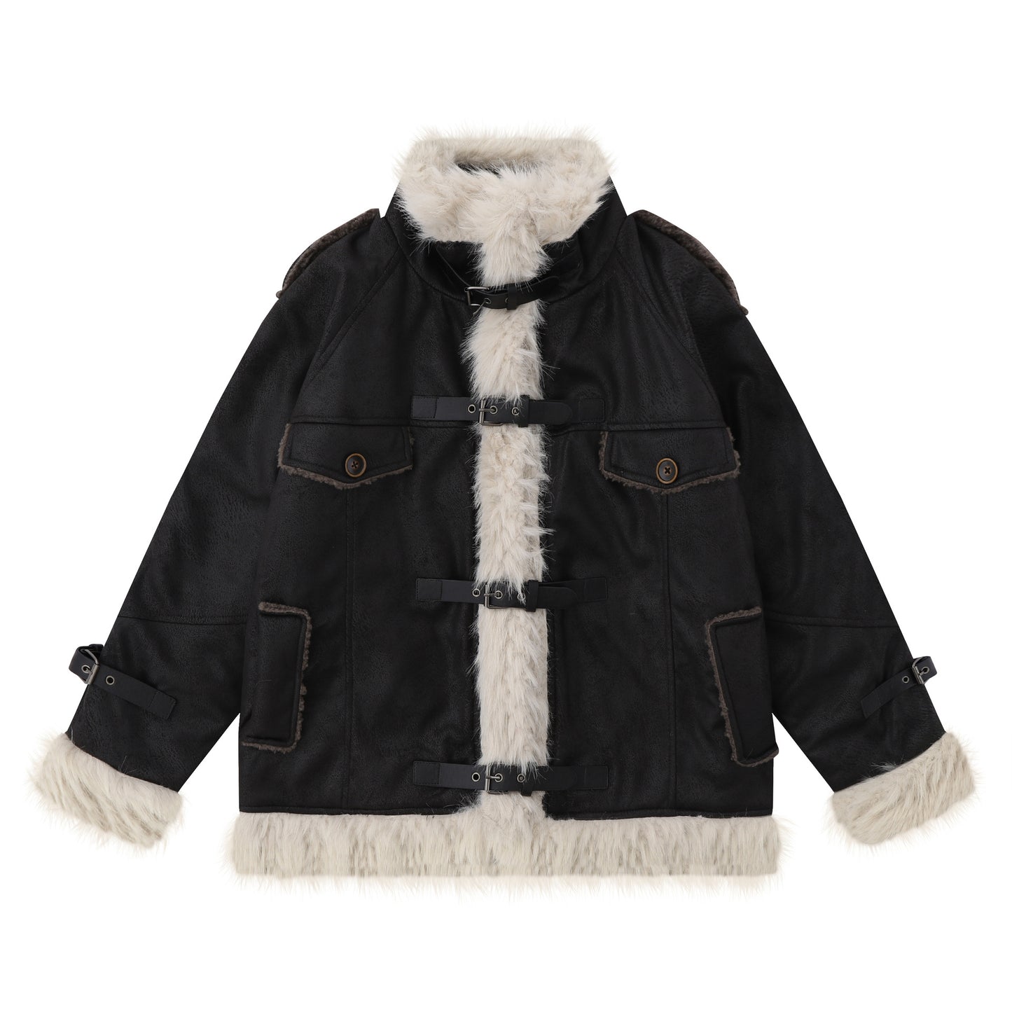 Elegant Women's Shearling Leather and Wool Coat with cozy shearling lining, tailored fit, and premium materials for winter