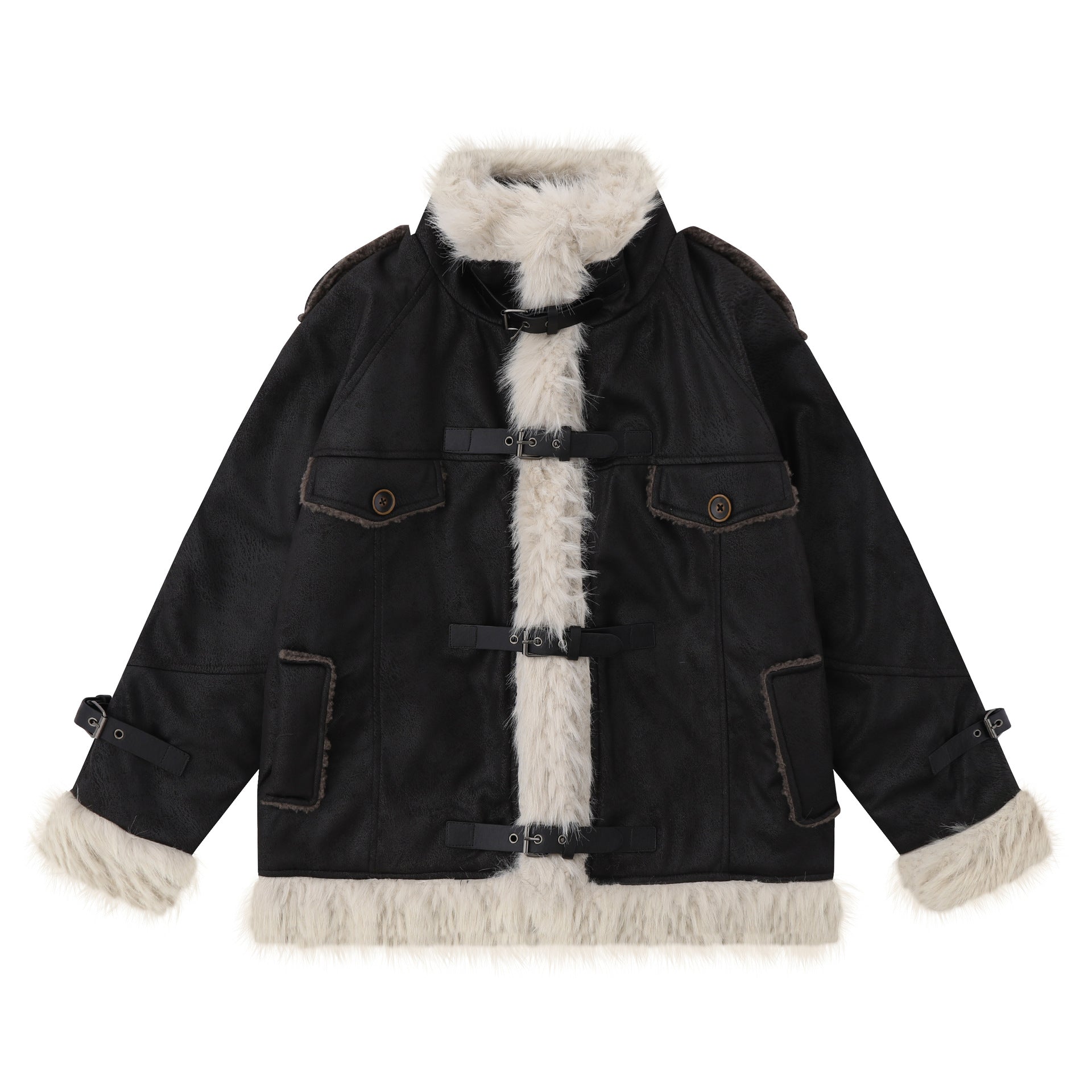 Elegant Women's Shearling Leather and Wool Coat with cozy shearling lining, tailored fit, and premium materials for winter