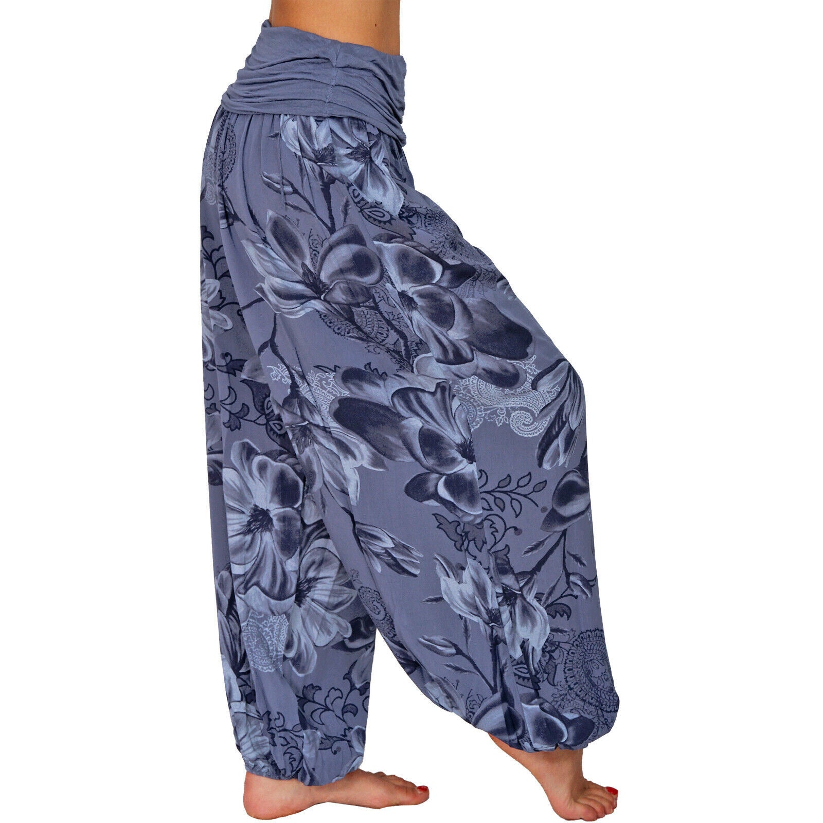 CasualFlowshop Floral Harem Pants - Boho Vibes with Fold - Over Waist - CasualFlowshop