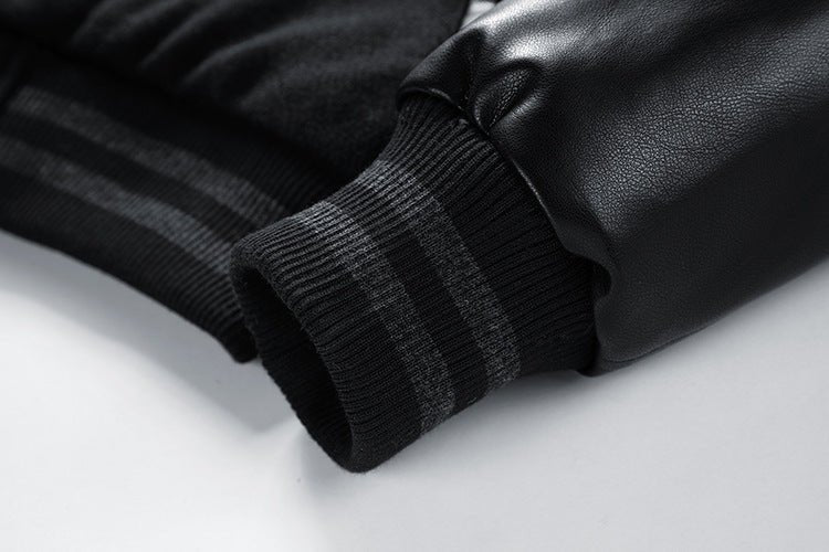 American Baseball Jacket with casual embroidery stitching, ribbed cuffs, and classic design in multiple colors.