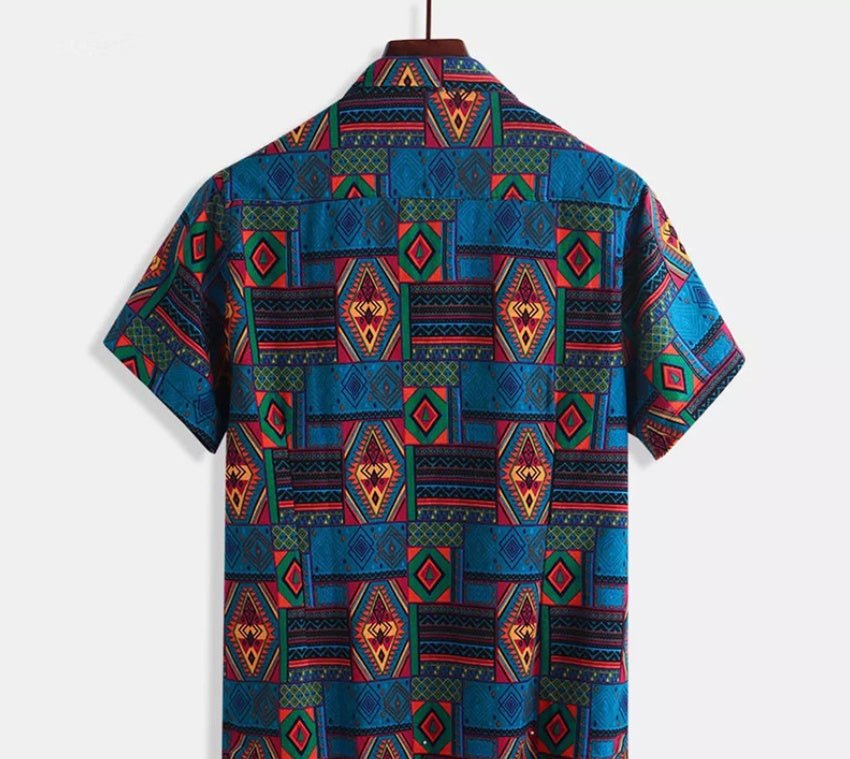 Men’s Printed Beach Shirt – Cotton Short Sleeve with Lapel Collar - CasualFlowshop