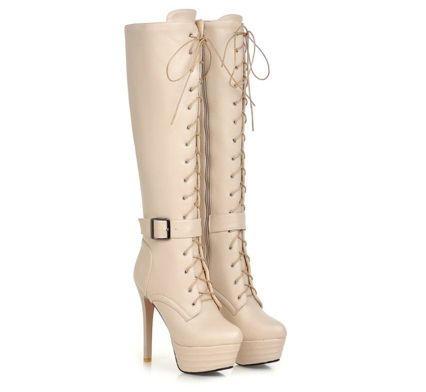Cross Strap Super High Heel Martin Boots – Women's Fashion High Boots for Bold Style - CasualFlowshop