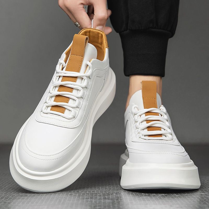 Men's Non-Slip Skate Sneakers with durable rubber sole, comfortable cloth insole, stylish PU upper, and secure lace-up closure in solid color design, ideal for outdoor activities.