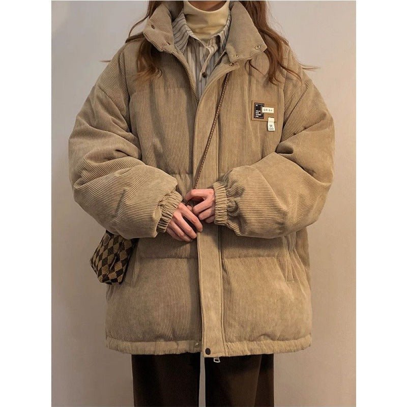 Unisex Corduroy Winter Coat with Cotton Padding, front view