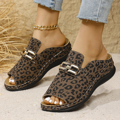 Leopard Print Wedge Slippers – Plus Size Beach Comfort