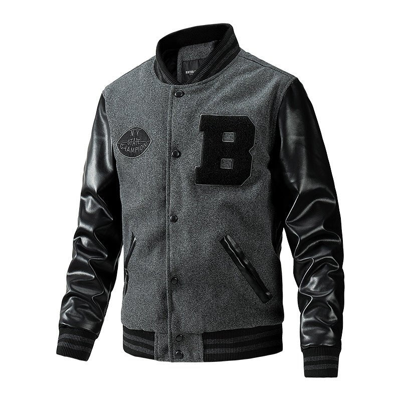 American Baseball Jacket with casual embroidery stitching, ribbed cuffs, and classic design in multiple colors.
