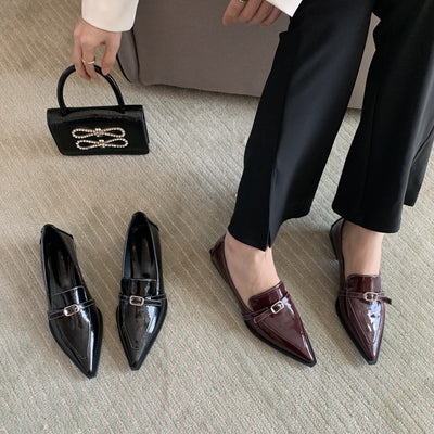 Zapatos elegantes de punta puntiaguda y tacón grueso