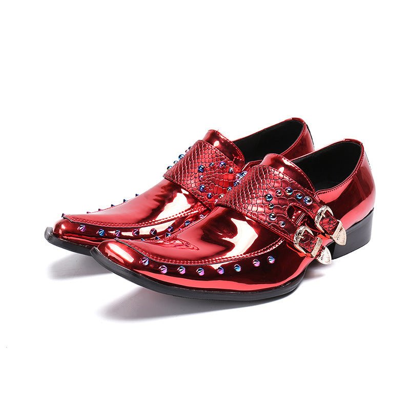 Men's Wine Red Patent Leather Business Shoes - CasualFlowshop