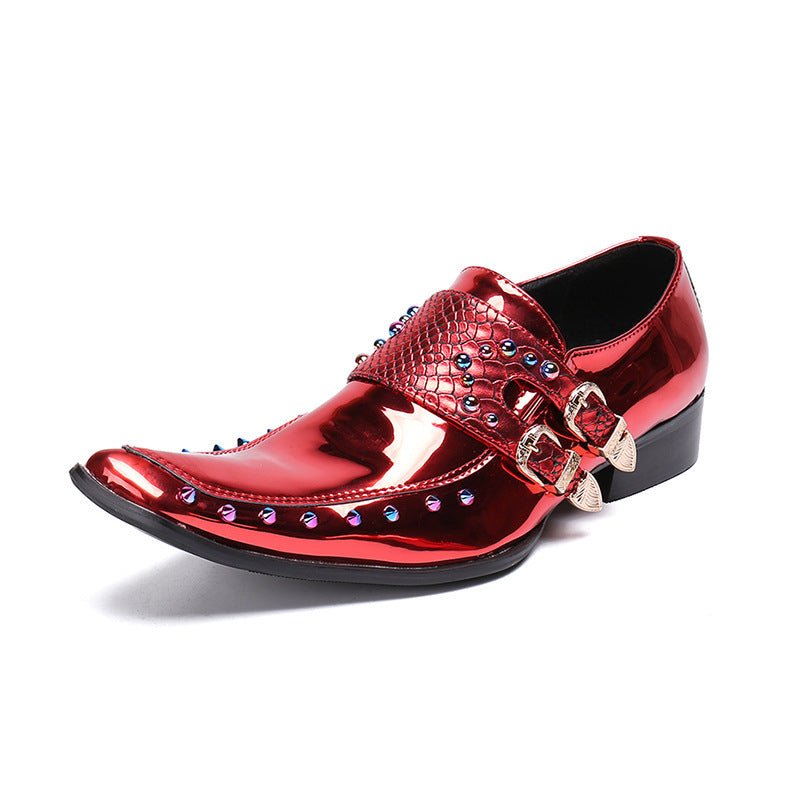 Men's Wine Red Patent Leather Business Shoes - CasualFlowshop
