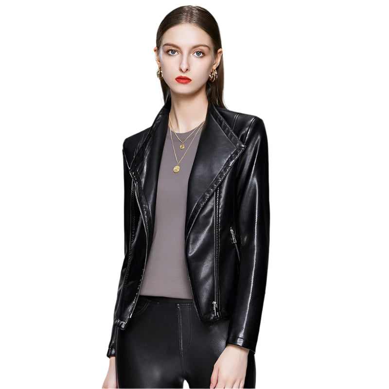Women's Slimming Leather Jacket – Sleek & Stylish Slim Fit Design - CasualFlowshop