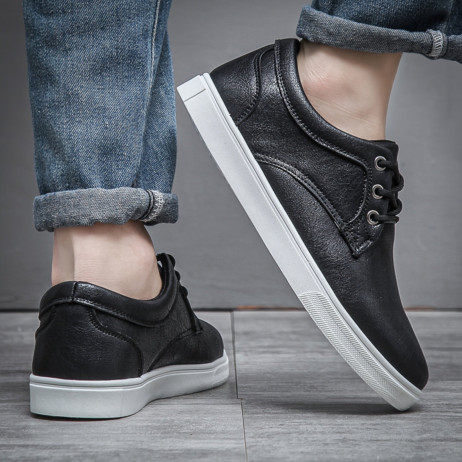 Modern Men's Skate-Inspired Shoes: Durable PU Leather, Breathable Design, Enhanced Traction - Men's Shoes-CasualFlowshop 