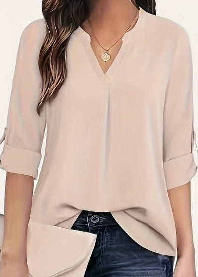 Blusa elegante con escote en V: blusa elegante e informal de manga larga para mujer