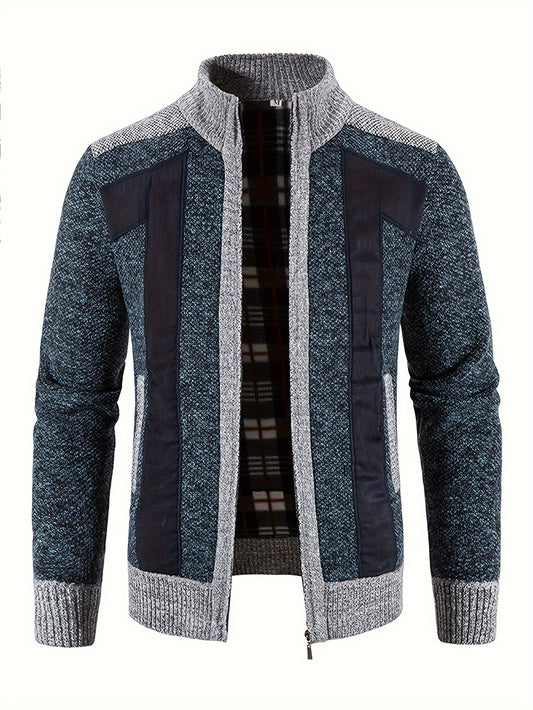 Gray and navy patterned jacket on a white background