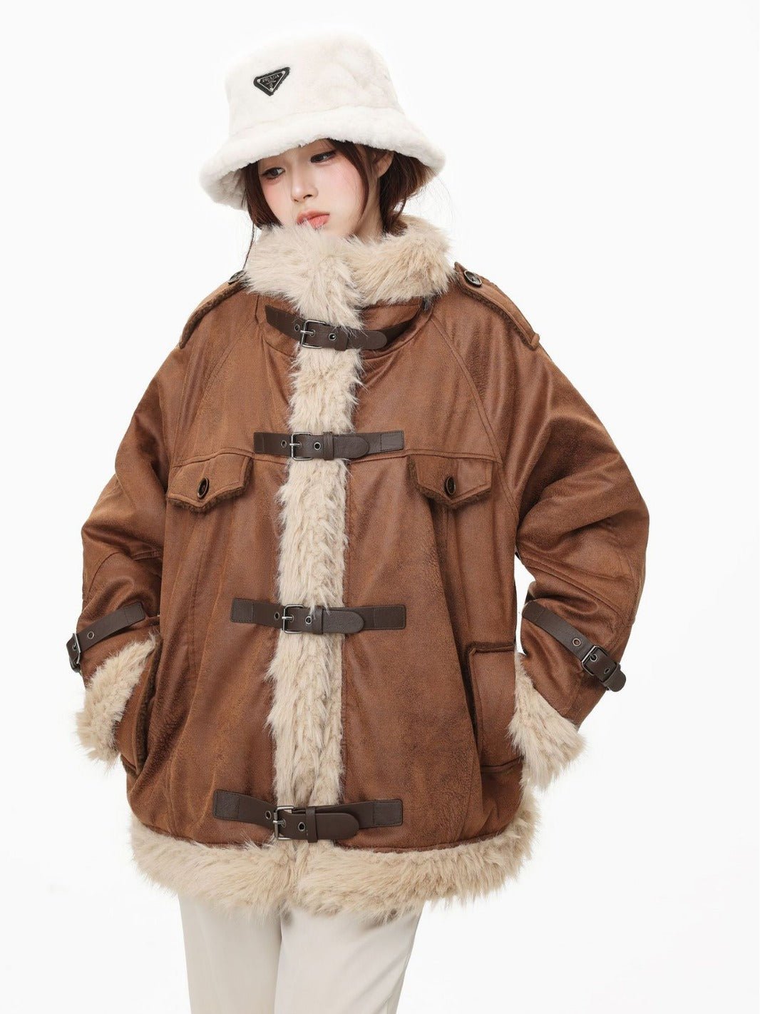 Elegant Women's Shearling Leather and Wool Coat with cozy shearling lining, tailored fit, and premium materials for winter
