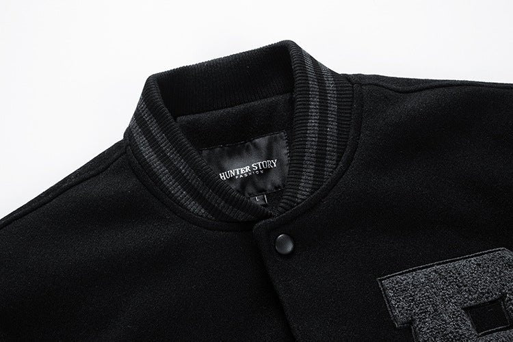 American Baseball Jacket with casual embroidery stitching, ribbed cuffs, and classic design in multiple colors.