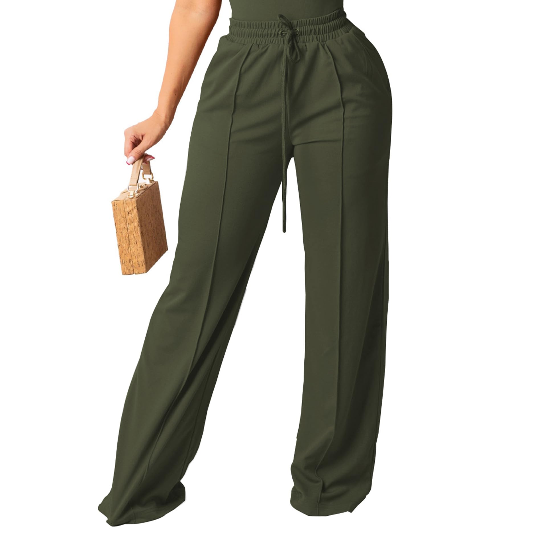 High Waisted Wide Leg Pants – Elastic Waist Lounge Style - CasualFlowshop