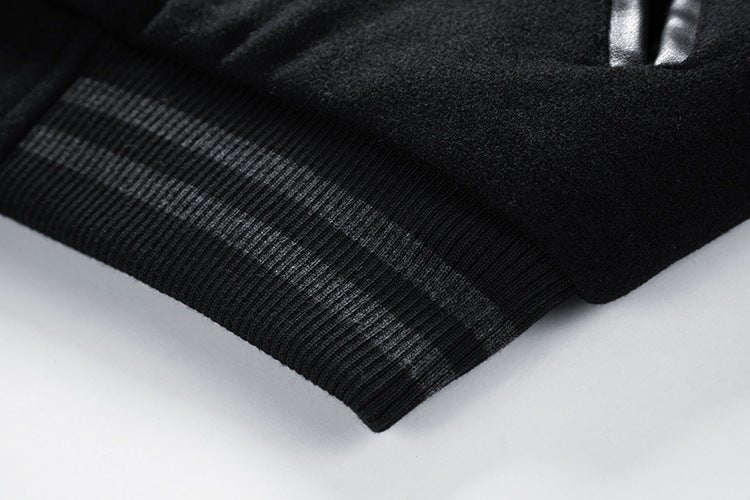 American Baseball Jacket with casual embroidery stitching, ribbed cuffs, and classic design in multiple colors.