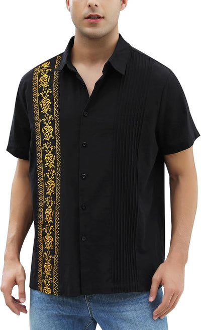 Men’s Black & Gold Guayabera Shirt – Traditional Mexican Elegance