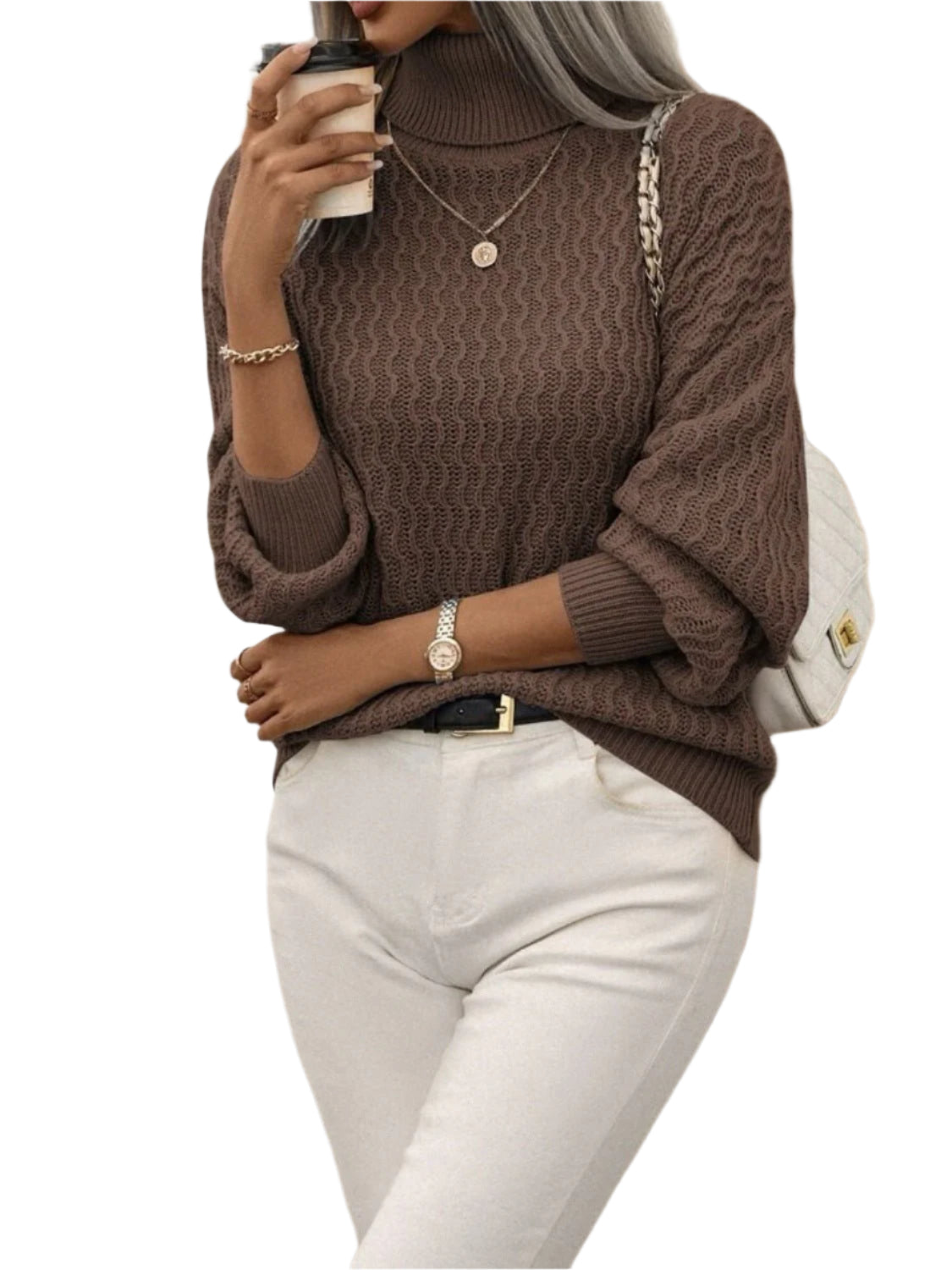 Women’s Turtleneck Thick Needle Sweater - Casualflowshop