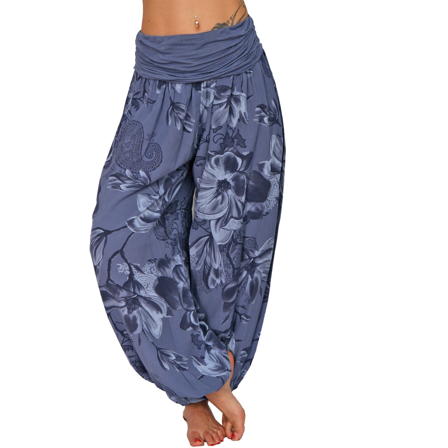 CasualFlowshop Floral Harem Pants - Boho Vibes with Fold - Over Waist - CasualFlowshop