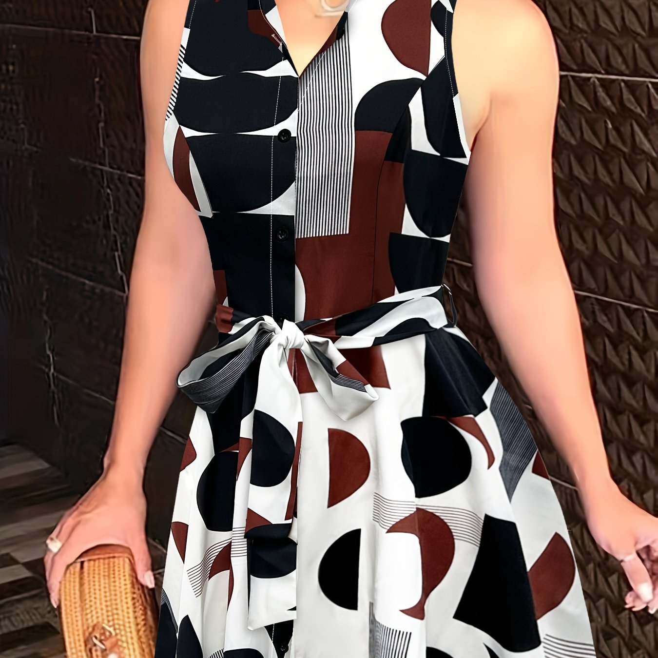 Stylish Abstract Sleeveless Dress with Tie-waist - Chic Semi-Sheer Summer Fashion for Women - CasualFlowshop