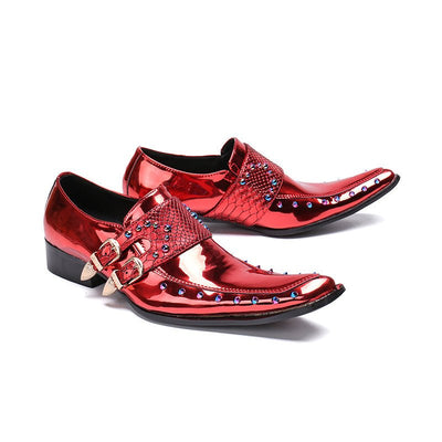 Men's Wine Red Patent Leather Business Shoes