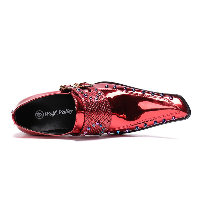 Men's Wine Red Patent Leather Business Shoes - CasualFlowshop
