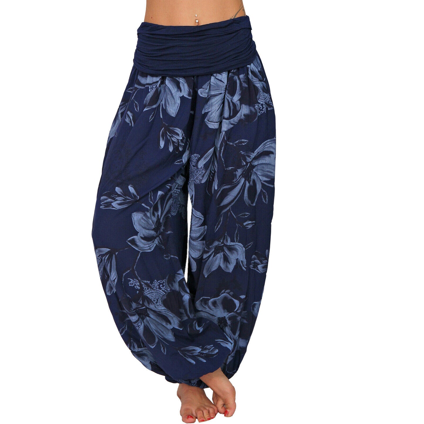 CasualFlowshop Floral Harem Pants - Boho Vibes with Fold - Over Waist - CasualFlowshop