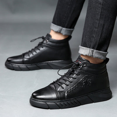 Zapatillas altas de cuero negro para hombre – Estilo urbano